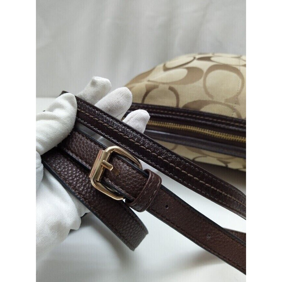 Coach Signature Brown Canvas Leather Trim Zipper Crossbody Shoulder Bag - Picture 6 of 14